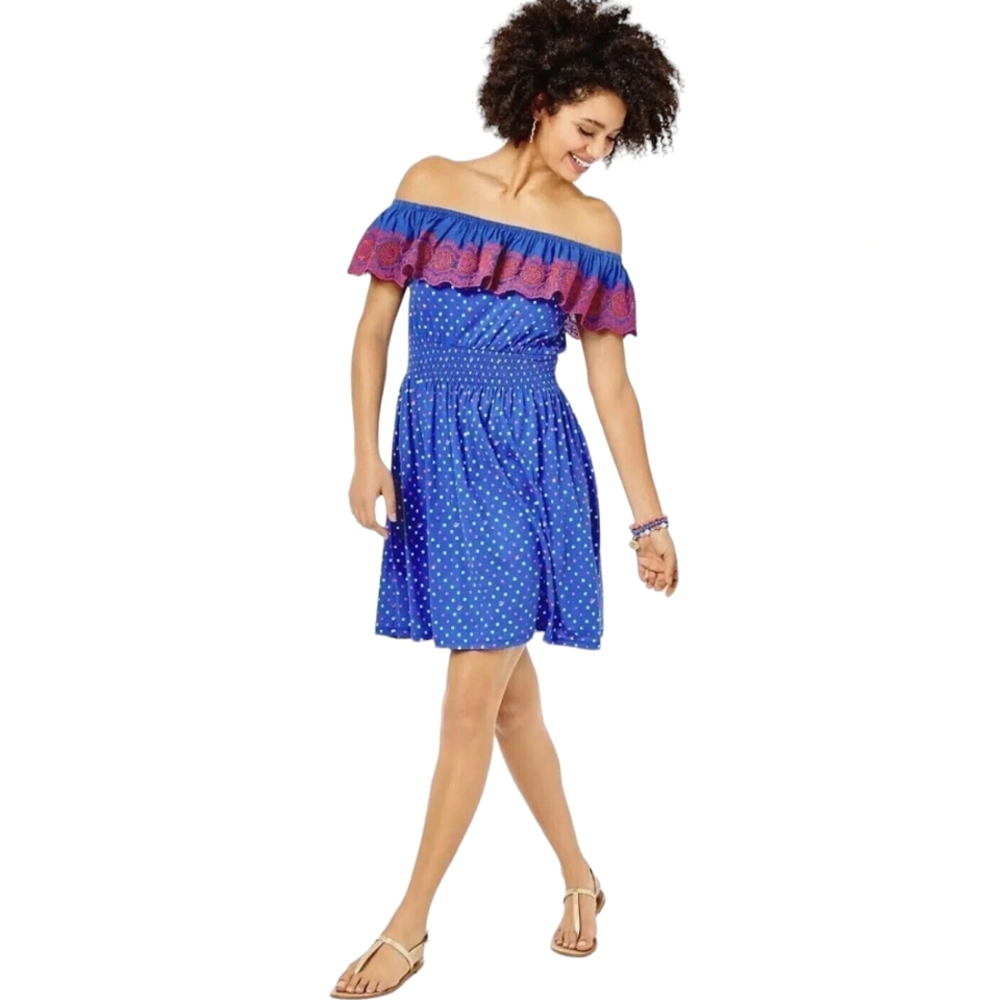 Nwot Lilly Pulitzer Kalama Off the Shoulder Blue Borealis Squared  Dress